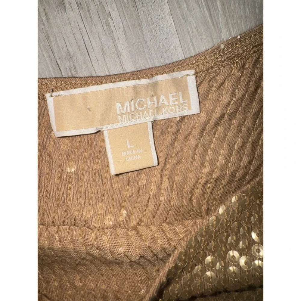 MICHAEL Michael Kors One Shoulder Dress Womens Gold Sequin Cocktail Mini Large